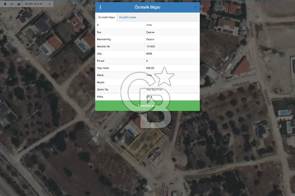 ÇEŞME OVACIK SATILIK 856 m² DENİZ MANZARALI ARSA