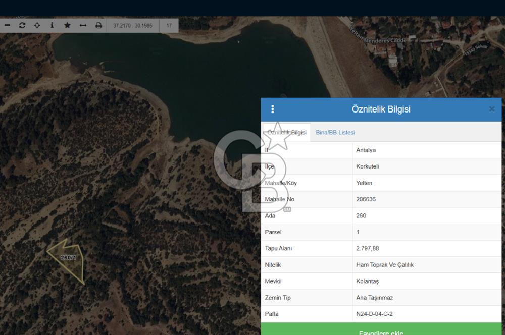 Korkuteli YELTEN de Ormana bitişik 2800m2 Takasa açık