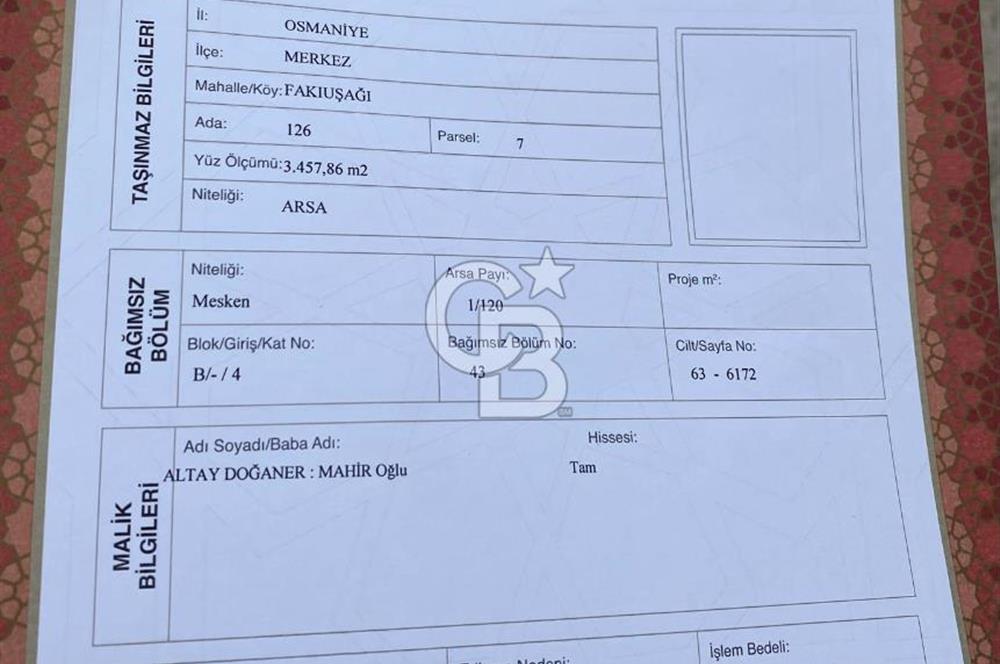 CB'DEN FAKIUŞAĞINDA 2+1 EŞYALI SATILIK DAİRE