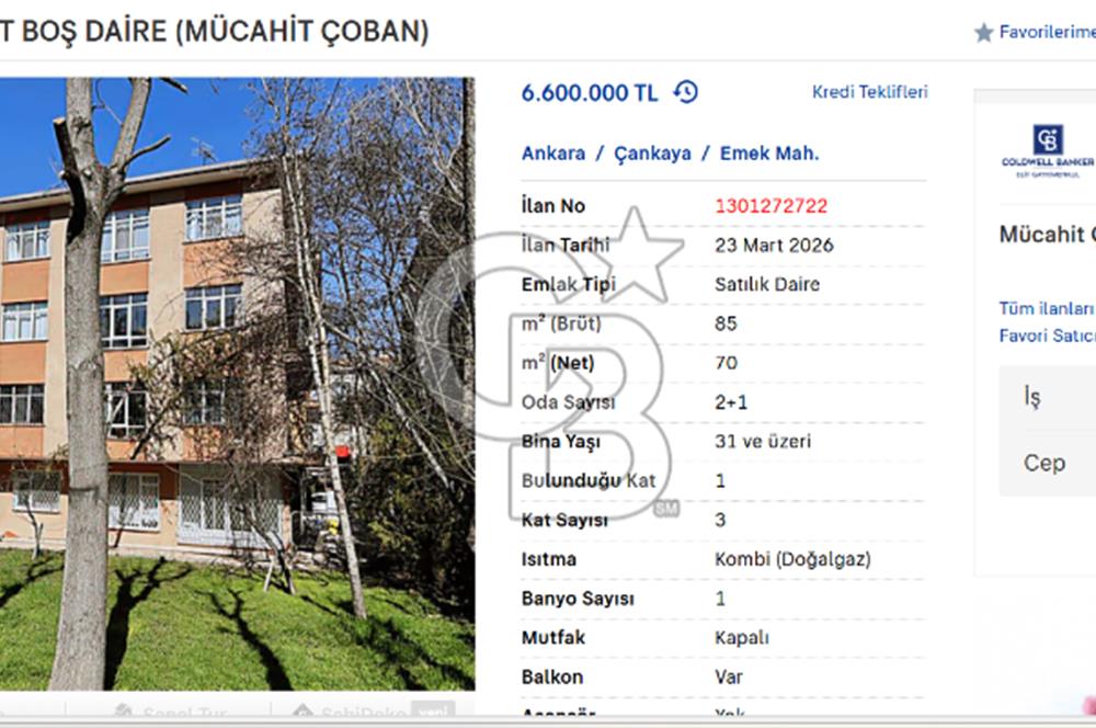 EMEK 8. CADDE 2+1 1.KAT BOŞ DAİRE (MÜCAHİT ÇOBAN)