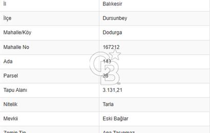 Balıkesir Dursunbey Dodurga'da Satılık 3.131 M2 Fırsat Tarla