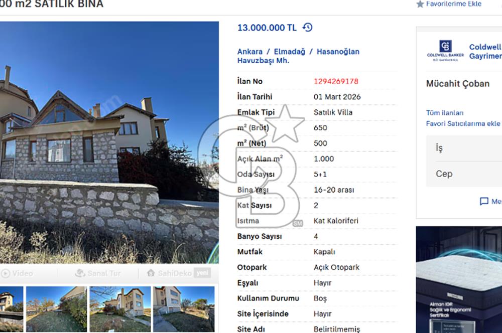   HASANOĞLANDA 500 m2 SATILIK BİNA