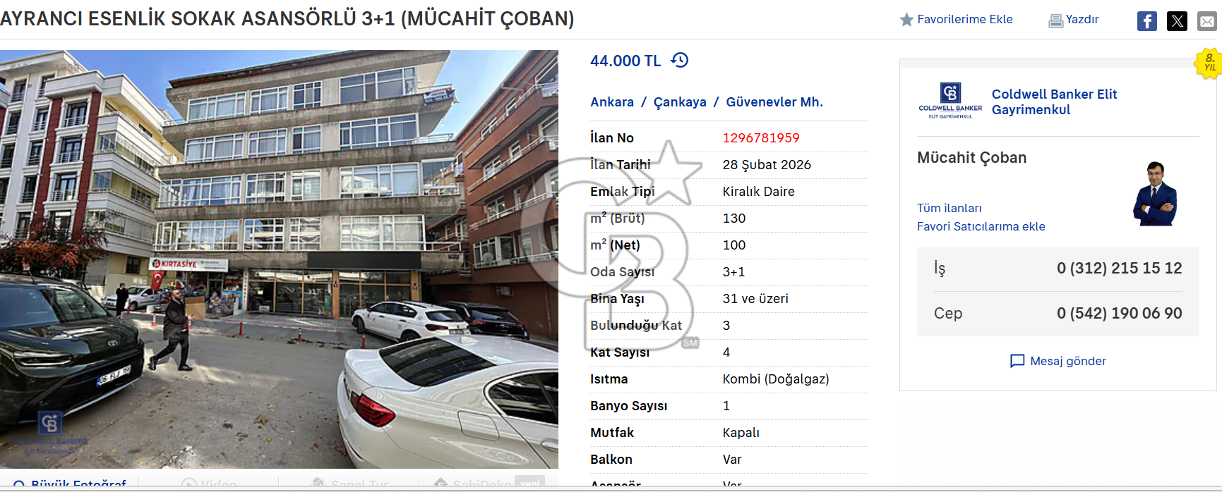 AYRANCI ESENLİK SOKAK ASANSÖRLÜ 3+1 (MÜCAHİT ÇOBAN)