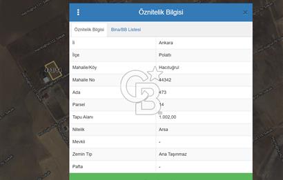 POLATLI HACITUĞRUL'DA, SATILIK TEK TAPU 1000M2 VİLLA İMARLI ARSA