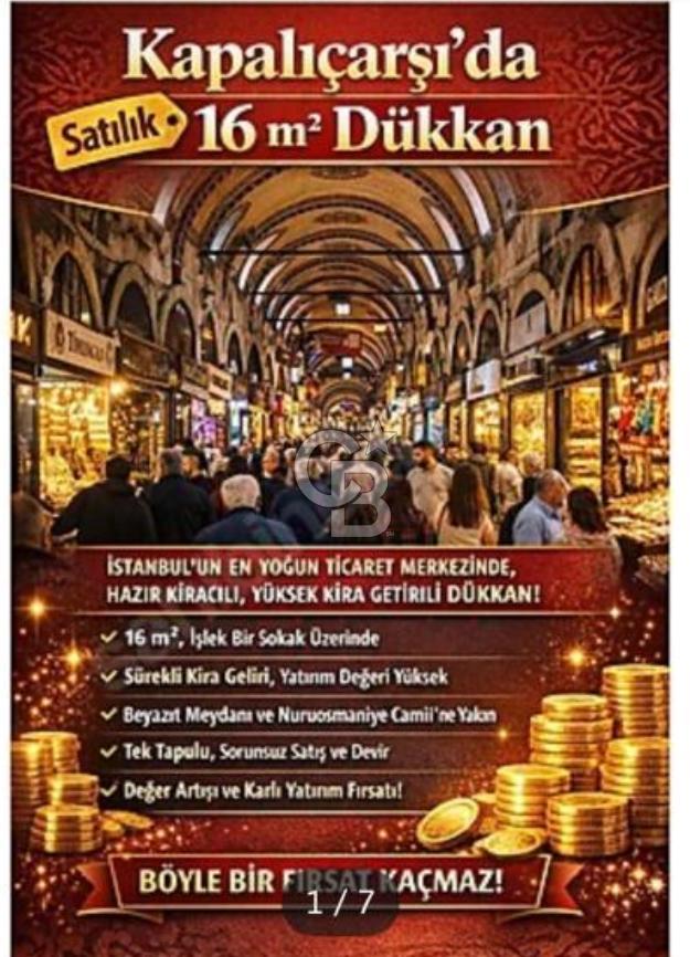 KAPALI ÇARŞIDA İŞLEK LOKASYONDA SATILIK 16 M2 FIRSAT DÜKKAN