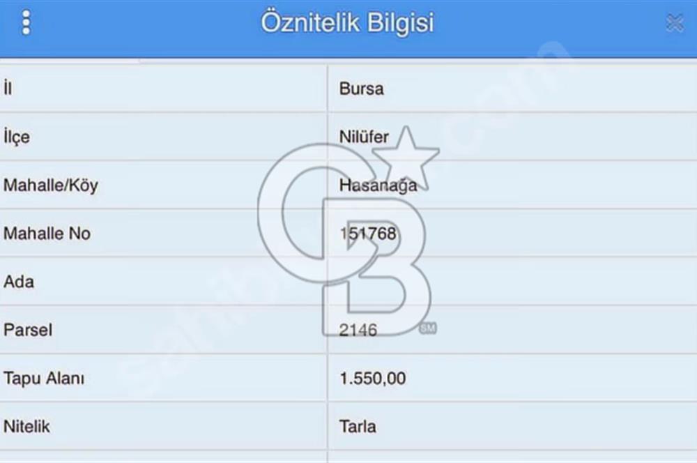 CB BLACK'TEN HASANAĞA'DA SATILIK 1.550 m2 ARAZİ