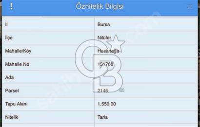 CB BLACK'TEN HASANAĞA'DA SATILIK 1.550 m2 ARAZİ