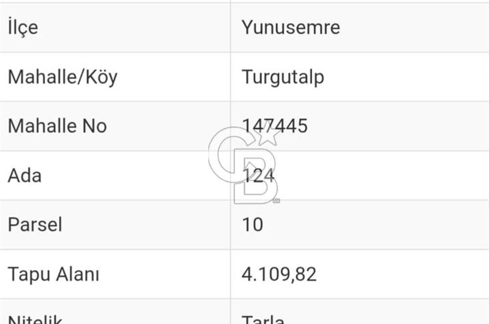 Manisa Yunusemre Turgutalp Karakoca Mevkii 4.109m2 Satılık Tarla