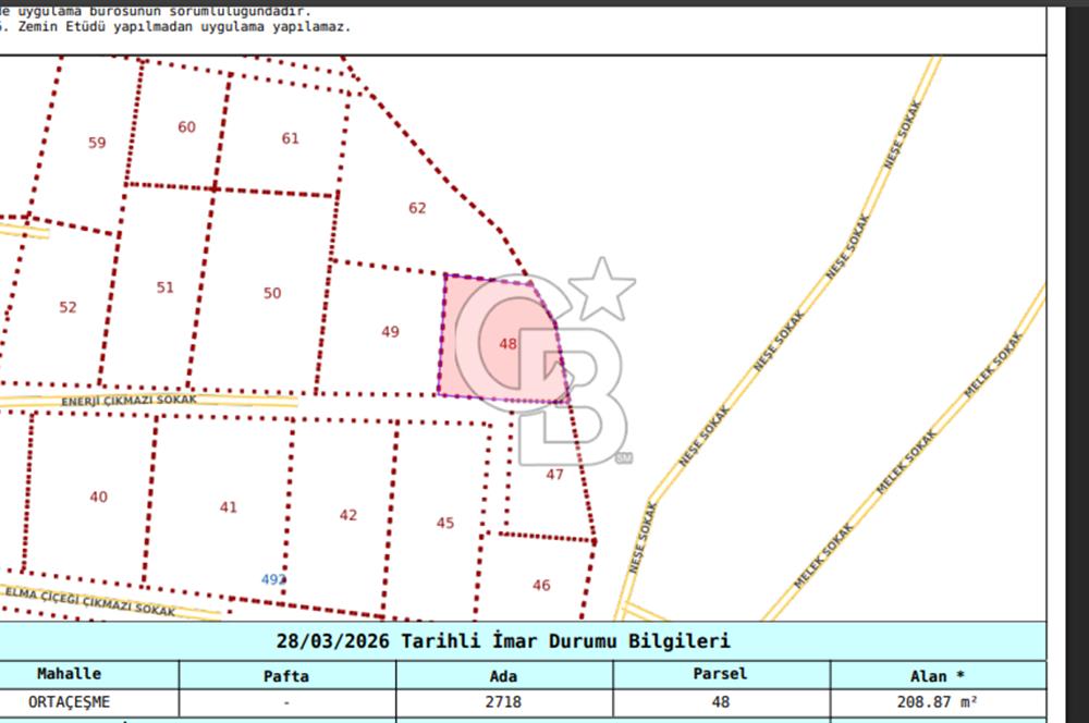 CB'DAN BEYKOZ ORTAÇEŞME, 209M2, MÜSTAKİL, SATILIK ARSA