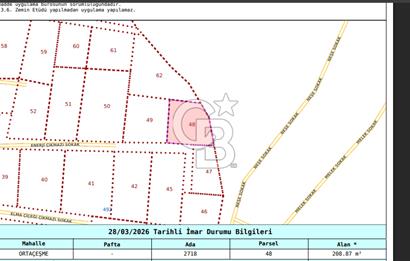 CB'DAN BEYKOZ ORTAÇEŞME, 209M2, MÜSTAKİL, SATILIK ARSA