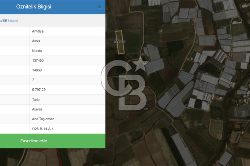 KUNDU OTELLER BÖLGESİ YAKINI 5.797 M2 TEK TAPU TARLA