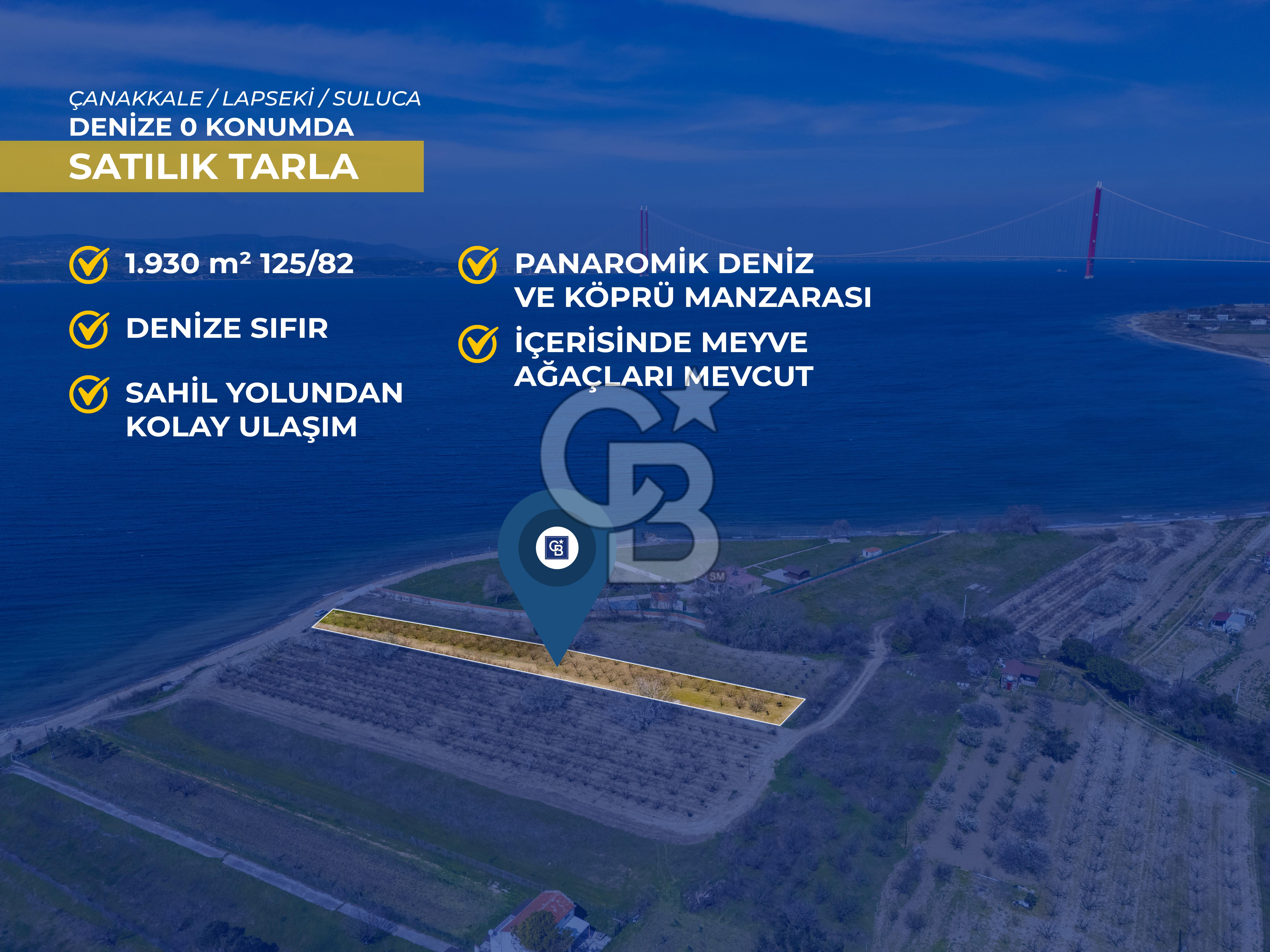 Lapseki Sulucada Denize Sıfır Köprü Manzaralı | 1.930 m² Tarla
