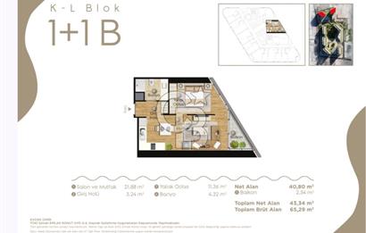 Evora İzmir Balkonlu Kısmi Deniz Manzaralı Kiralık 1+1 Daire