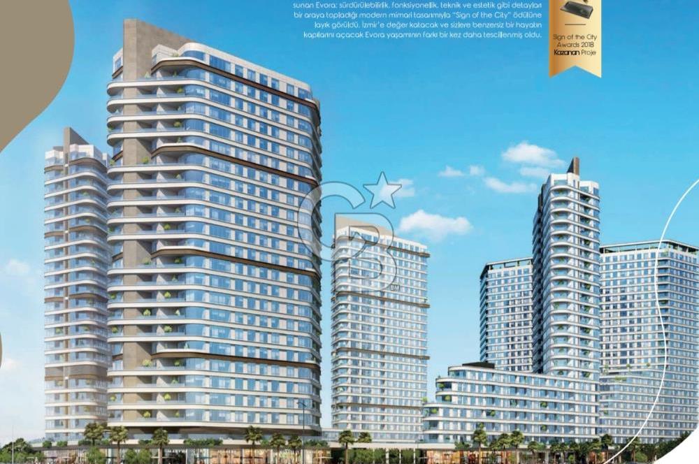 Evora İzmir Balkonlu Kısmi Deniz Manzaralı Kiralık 1+1 Daire