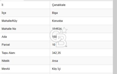 ÇANAKKALE BİGA KURUOBA KÖYÜNDE 342 m² SATILIK ARSA