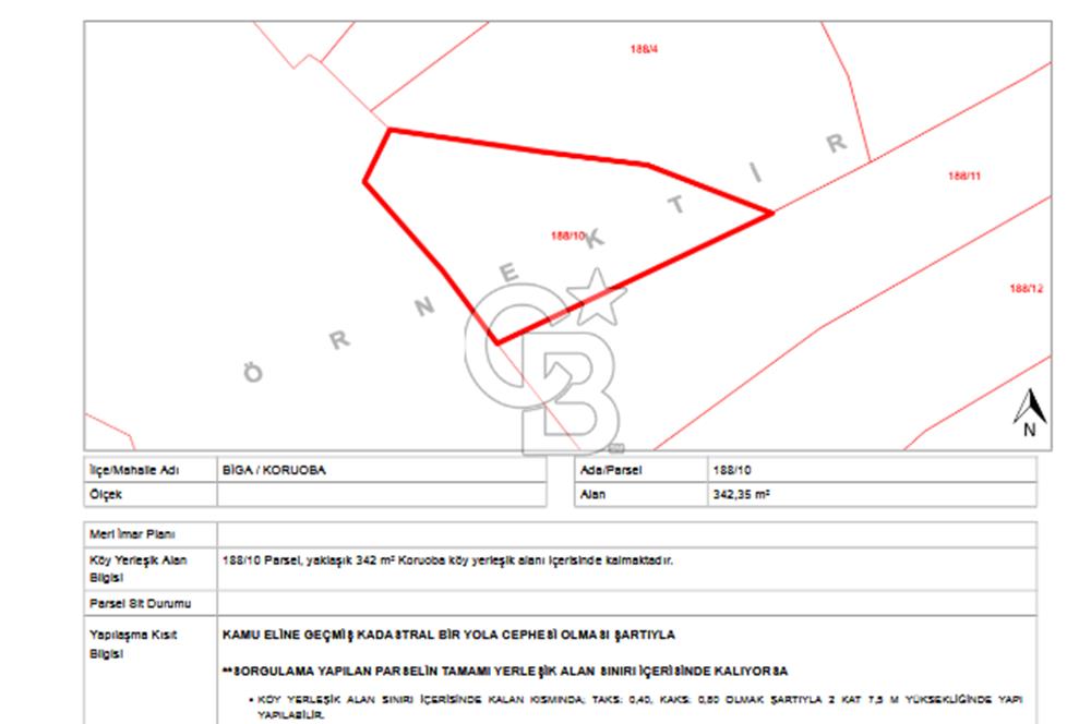 ÇANAKKALE BİGA KURUOBA KÖYÜNDE 342 m² SATILIK ARSA