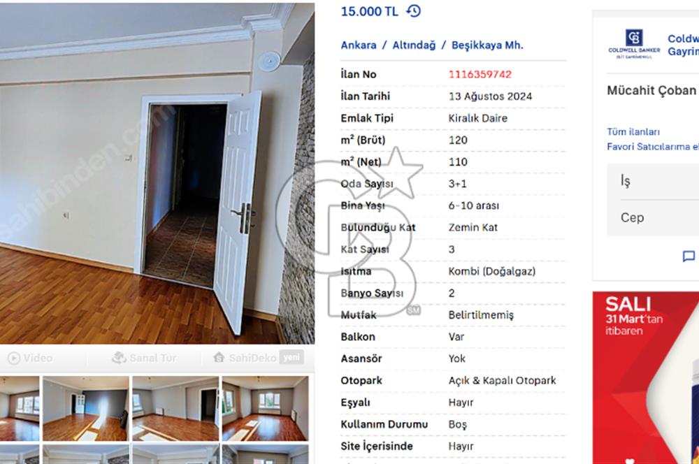 BEŞİKKAYA KİRALIK 3+1 DAİRE (CB ELİT MÜCAHİT ÇOBAN)