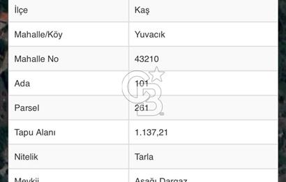 CB GİZ'DEN KAŞ YUVACIK'DA SATILIK TARLA