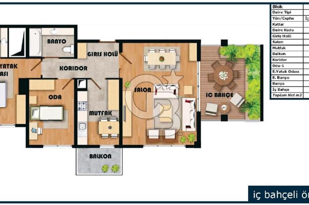 MİRAGE BAHÇE'DE PEYZAJ MANZARALI, İÇ BAHÇELİ, EŞYALI 2+1 DAİRE