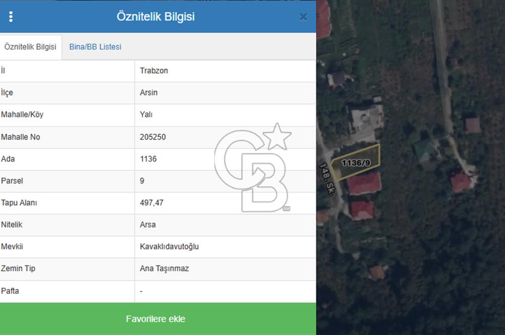 ARSİN YALI MAHALLESİN'DE SATILIK İMARLI ARSA