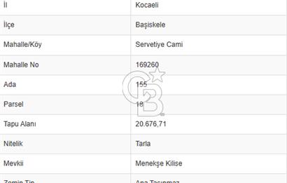 EFSANE YAYLA SATIŞTA. KOCAELİ BAŞİSKELE SERVETİYECAMİ 20.676m2