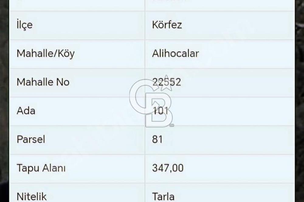 KÖRFEZ ALİHOCALAR DA 347 M2 SATILIK TARLA 