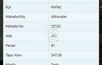 KÖRFEZ ALİHOCALAR DA 347 M2 SATILIK TARLA 