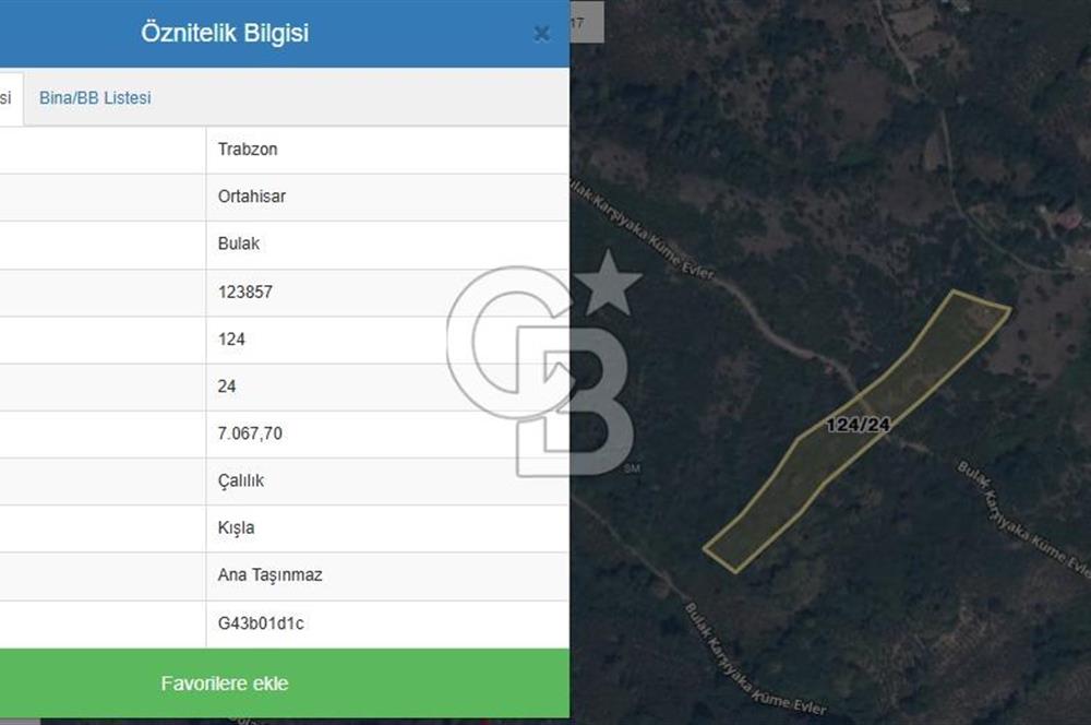 Trabzon Ortahisar Bulak Mahallesinde 7.067 m² Satılık Arazi
