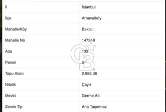 ARNAVUTKÖY BAKLALI MH. GERME ALTINDA (TEK TAPU) SATILIK TARLA - 4 - 342619