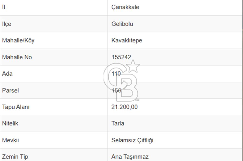 Gelibolu Kavaklıtepede FIRSAT YATIRIMLIK TARLA