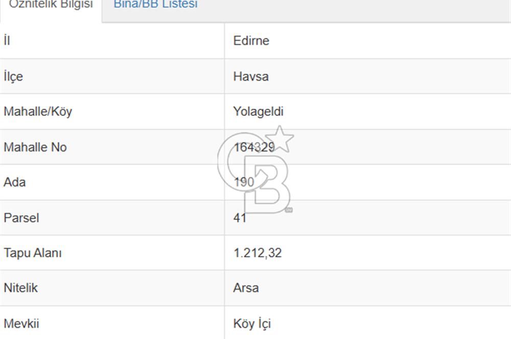 Edirne Havsa Yolageldide 1.212 M² Müstakil Tapulu Satılık Arsa