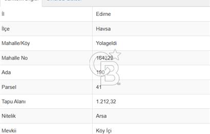 Edirne Havsa Yolageldide 1.212 M² Müstakil Tapulu Satılık Arsa