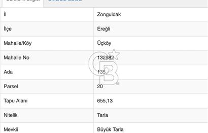 ZONGULDAK EREĞLİ ÜÇKÖY SATILIK 655M2 TEK TAPU ARSA