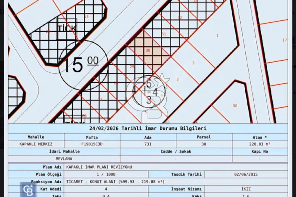 KAPAKLI AYNUR CADDESİNE CEPHE TİCARİ+KONUT İMARLI ARSA