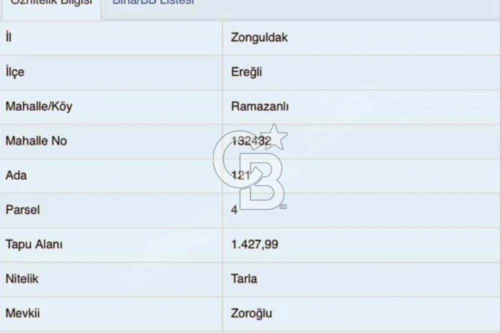 EREĞLİ RAMAZANLI KÖYÜNDE SATILIK 1428M2 TEK TAPULU TARLA