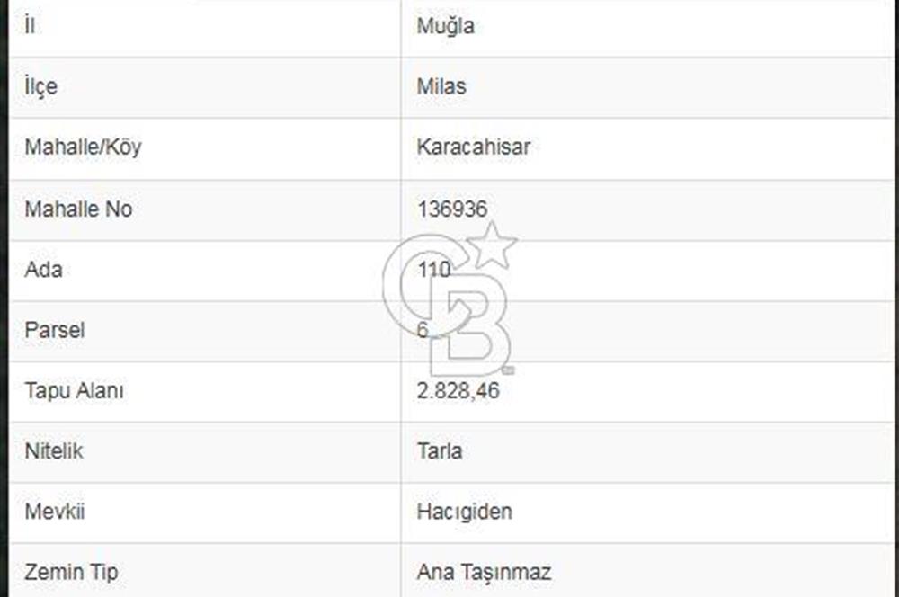 MUĞLA /MİLAS/ KARACAHİSAR MAH. 2828M² SATILIK ARSA