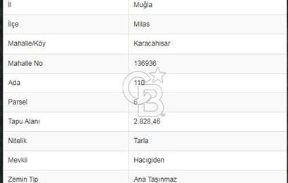 MUĞLA /MİLAS/ KARACAHİSAR MAH. 2828M² SATILIK ARSA