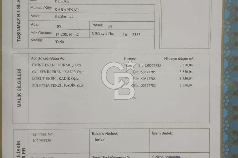 Burdur Bucak Karapınar'da 14.200m2 tarla