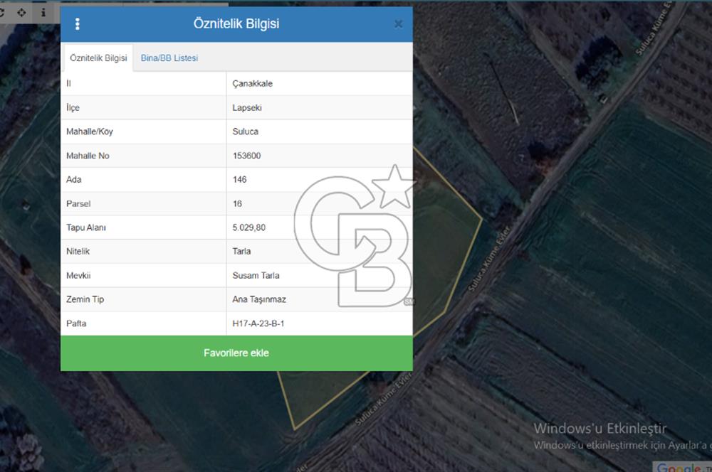 LAPSEKİ SULUCA DENİZ MANZARALI 5029 M2 SATILIK ARAZİ