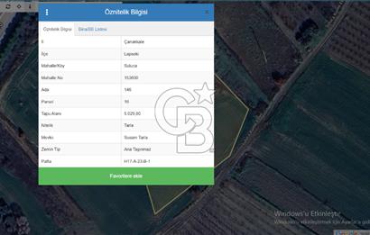 LAPSEKİ SULUCA DENİZ MANZARALI 5029 M2 SATILIK ARAZİ