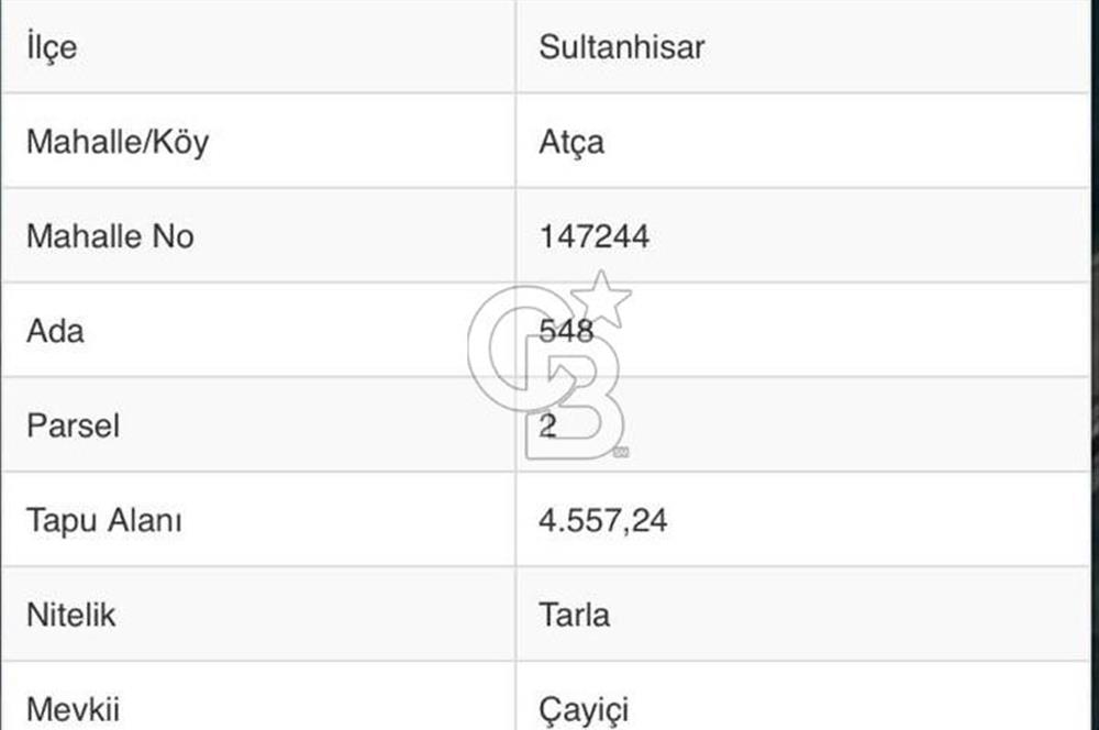 AYDIN SULTANHİSAR ATÇA MAH. SATILIK YOL CEPHELİ 4.557 m2 TARLA