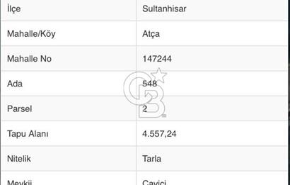 AYDIN SULTANHİSAR ATÇA MAH. SATILIK YOL CEPHELİ 4.557 m2 TARLA