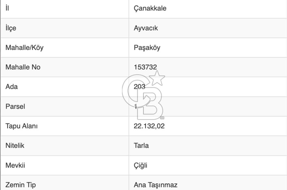 ÇANAKKALE AYVACIK PAŞAKÖY'DE 22 DÖNÜM SATILIK TARLA