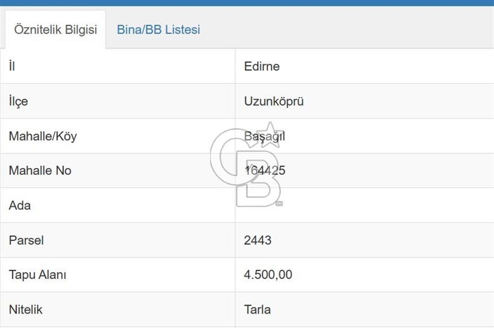 EDİRNE UZUNKÖPRÜ BAŞAĞIL KÖYÜNDE 4500 M2 SATILIK ARSA