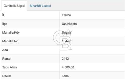 EDİRNE UZUNKÖPRÜ BAŞAĞIL KÖYÜNDE 4500 M2 SATILIK ARSA