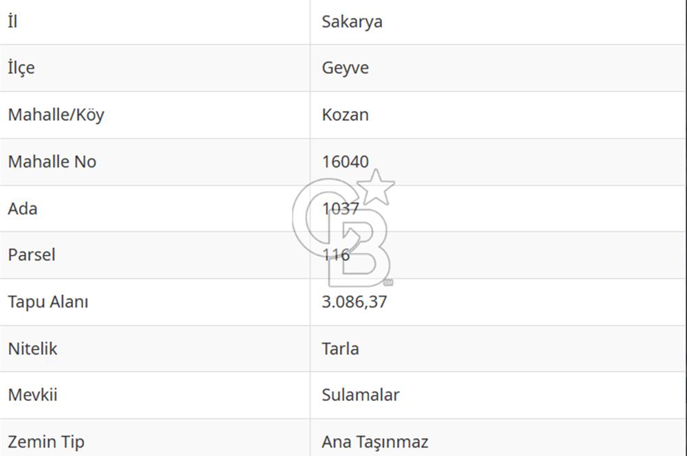 SAKARYA GEYVE KOZAN' DA YOL CEPHE FIRSAT ARAZİ