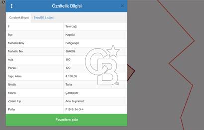 KAPAKLI BAHÇEAĞIL ÇARMIKLAR'DA 4.188 m² SATILIK TARLA