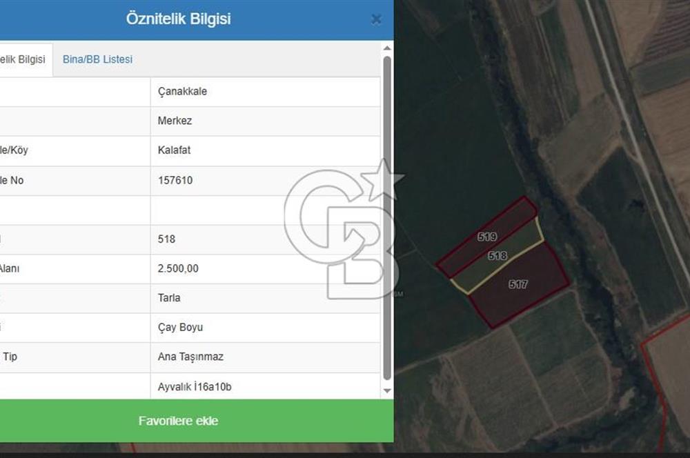 ÇANAKKALE MERKEZ KALAFAT KÖYÜNDE SATILIK 5.000 m2 ARAZİ