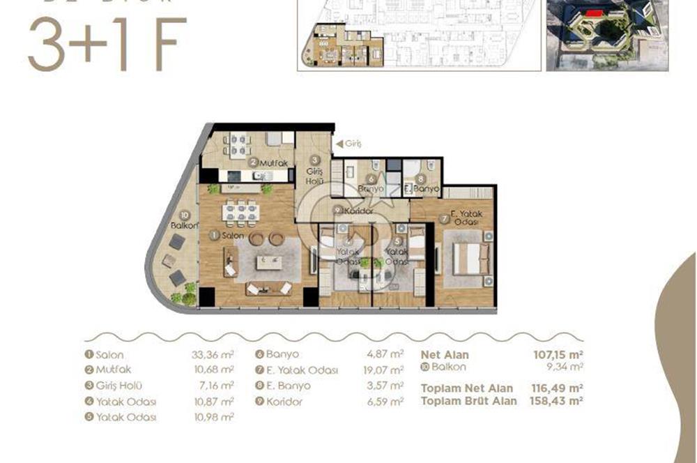 Alsancak Evora İzmir'de Deniz Manzaralı Kiralık 3+1 160 M² Daire