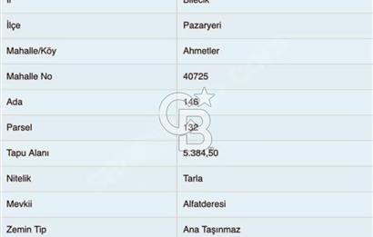 CB BLACK'TEN BİLECİK PAZARYERİ'NDE SATILIK TARLA*